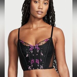 Victoria’s Secret Black Purple/Pink Embroidered Floral Mesh Fairy Corset NWOT M